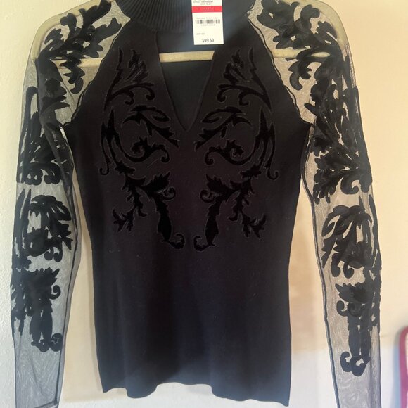 NWT - INC International Concepts Flocked-Velvet Illusion Sweater Size X-Small - Picture 3 of 11